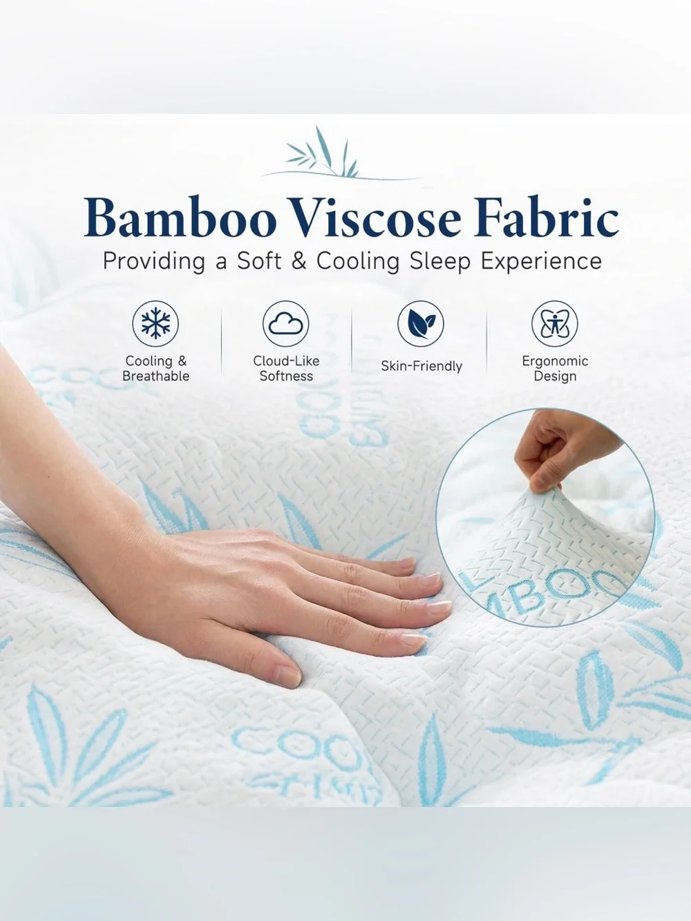 Cooling Blue Bamboo Viscose Memory Foam Mattress Topper, Queen Size - NWT